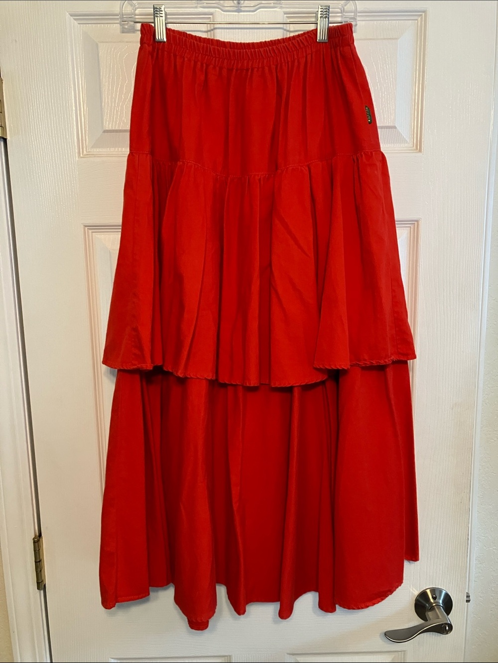 Vintage Bis Bis Gene Ewing CA Sunwash red cotton maxi elastic waist skirt L XL